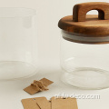Borokrzemowy szklany słoik z drewnianą pokrywką